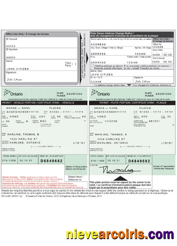 Canada Ontario car title